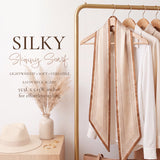 Wrapables 2 Piece Womens Silky Feeling Long Skinny Scarf Set, 55.5 x 5.15 Inch Satin Neck Scarf, Brown Sprig