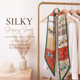 Wrapables 2 Piece Womens Silky Feeling Long Skinny Scarf Set, 55.5 x 5.15 Inch Satin Neck Scarf, Horse and Carriage