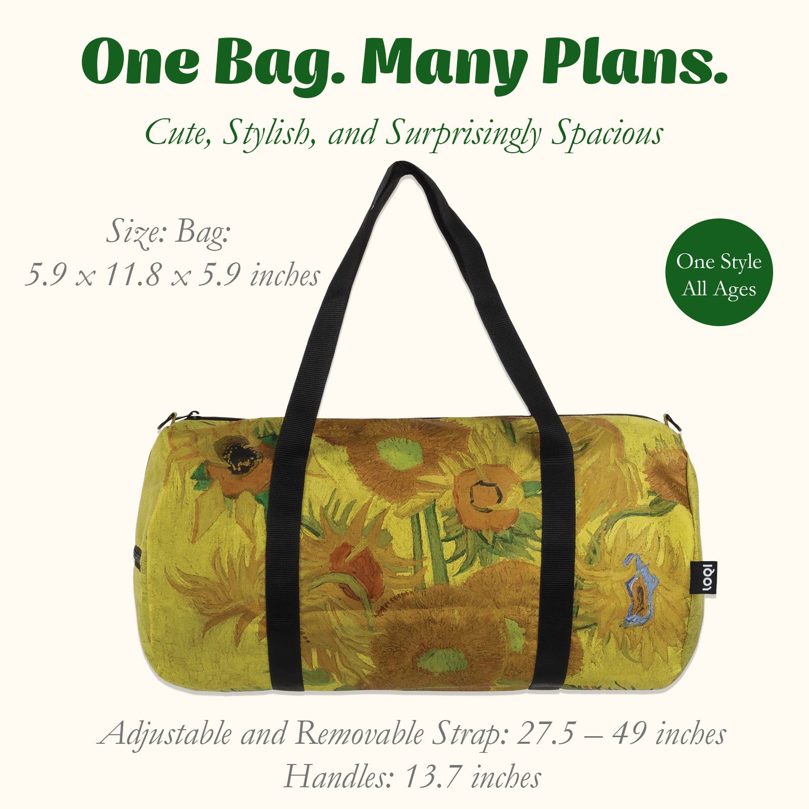 LOQI VINCENT VAN GOGH Sunflowers Weekender, Duffle Bag, Travel Carry-On Bag, Overnight Bag