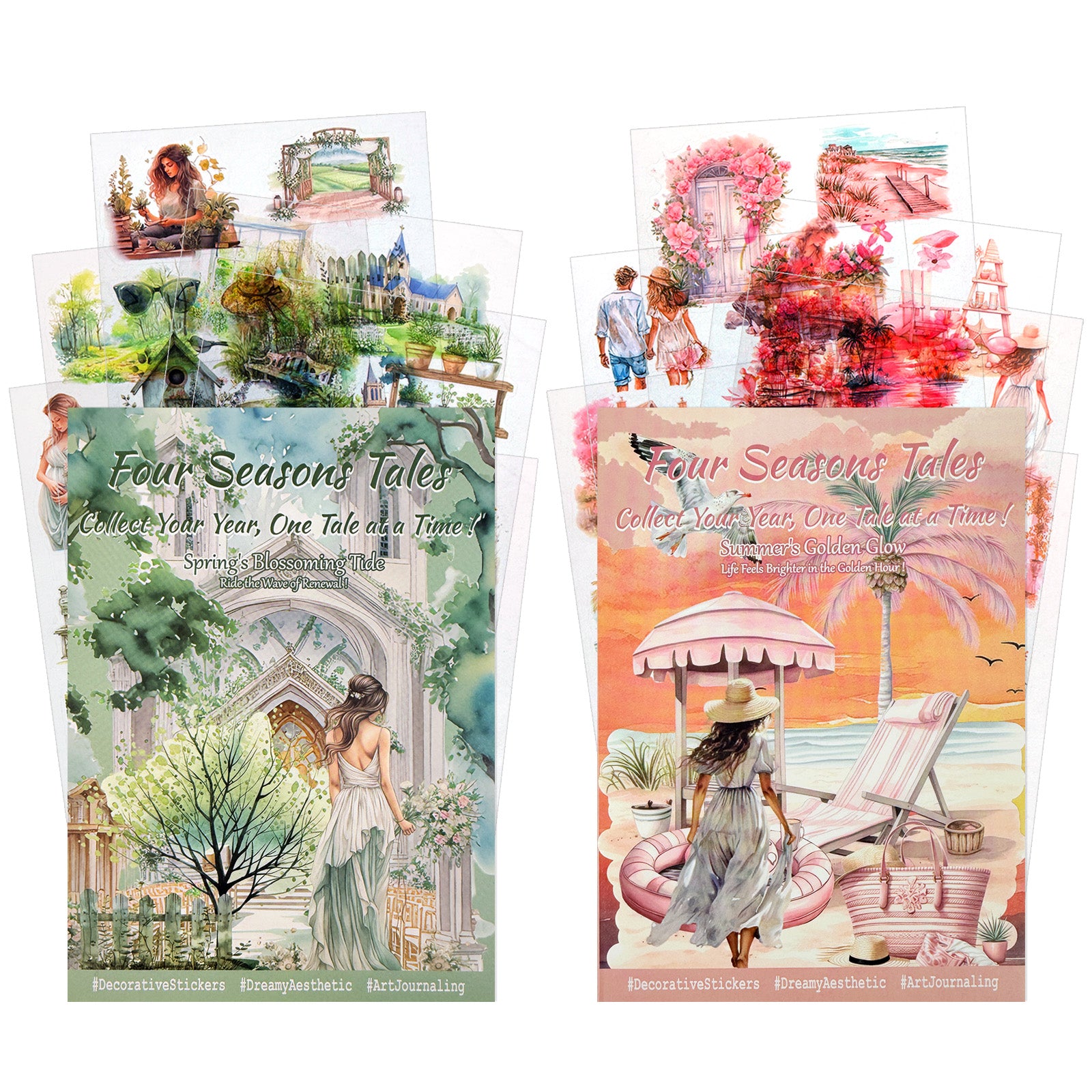 Wrapables Seasons Scenery PET Scrapbooking Stickers for Scrapbooking, Junk Journals, Stationery, DIY Crafts, Water Bottles (Set of 2), Spring Summer