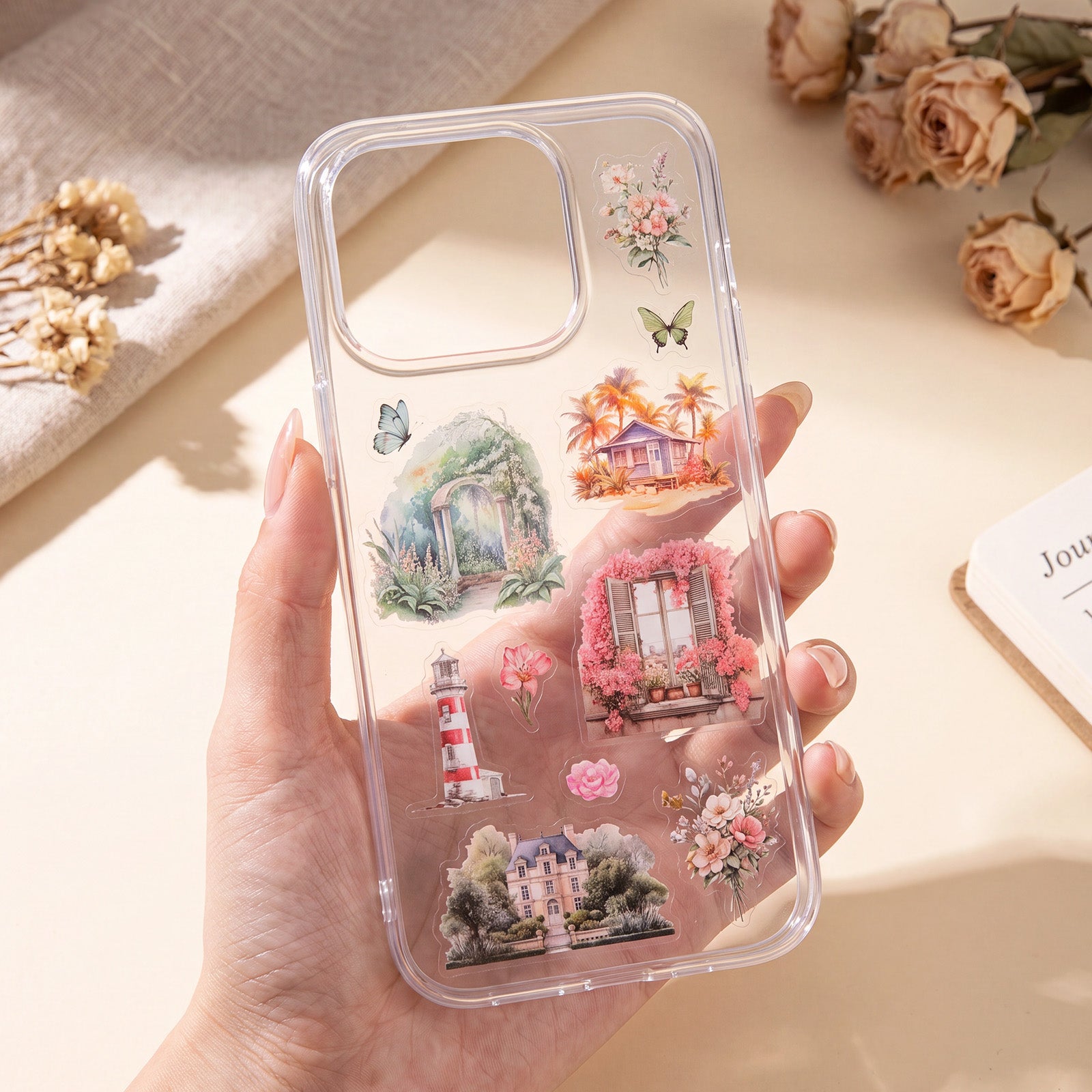 Wrapables Seasons Scenery PET Scrapbooking Stickers for Scrapbooking, Junk Journals, Stationery, DIY Crafts, Water Bottles (Set of 2), Spring Summer