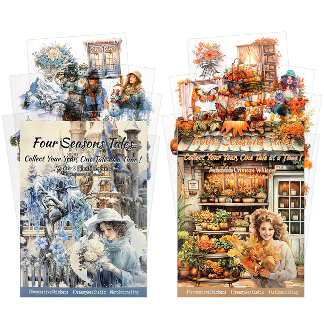 Wrapables Seasons Scenery PET Scrapbooking Stickers for Scrapbooking, Junk Journals, Stationery, DIY Crafts, Water Bottles (Set of 2), Autumn Winter