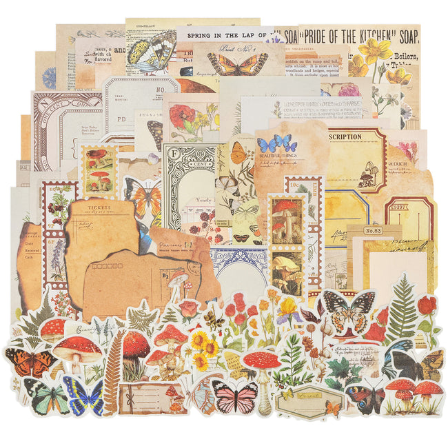 Wrapables Botanical Nature Scrapbooking Supplies Kit, Vintage Ephemera and Sticker Set for Junk Journaling, Card Making, and DIY Crafts (200pcs)