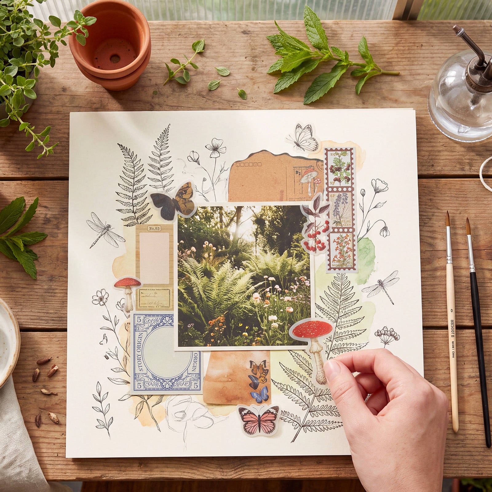 Wrapables Botanical Nature Scrapbooking Supplies Kit, Vintage Ephemera and Sticker Set for Junk Journaling, Card Making, and DIY Crafts (200pcs)