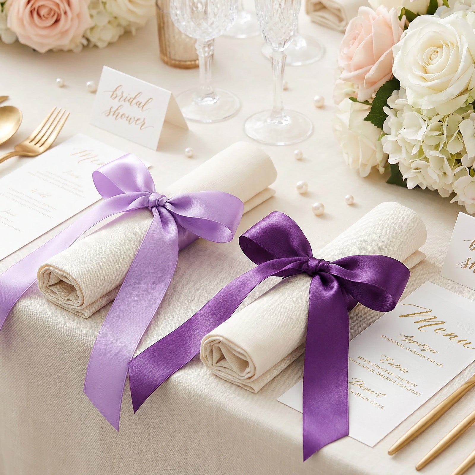 Wrapables Gift Wrapping, Wedding Decor, Floral Bouquets, DIY Crafts Satin Ribbon 1 Inch x 50 Yards (Set of 2), Purples