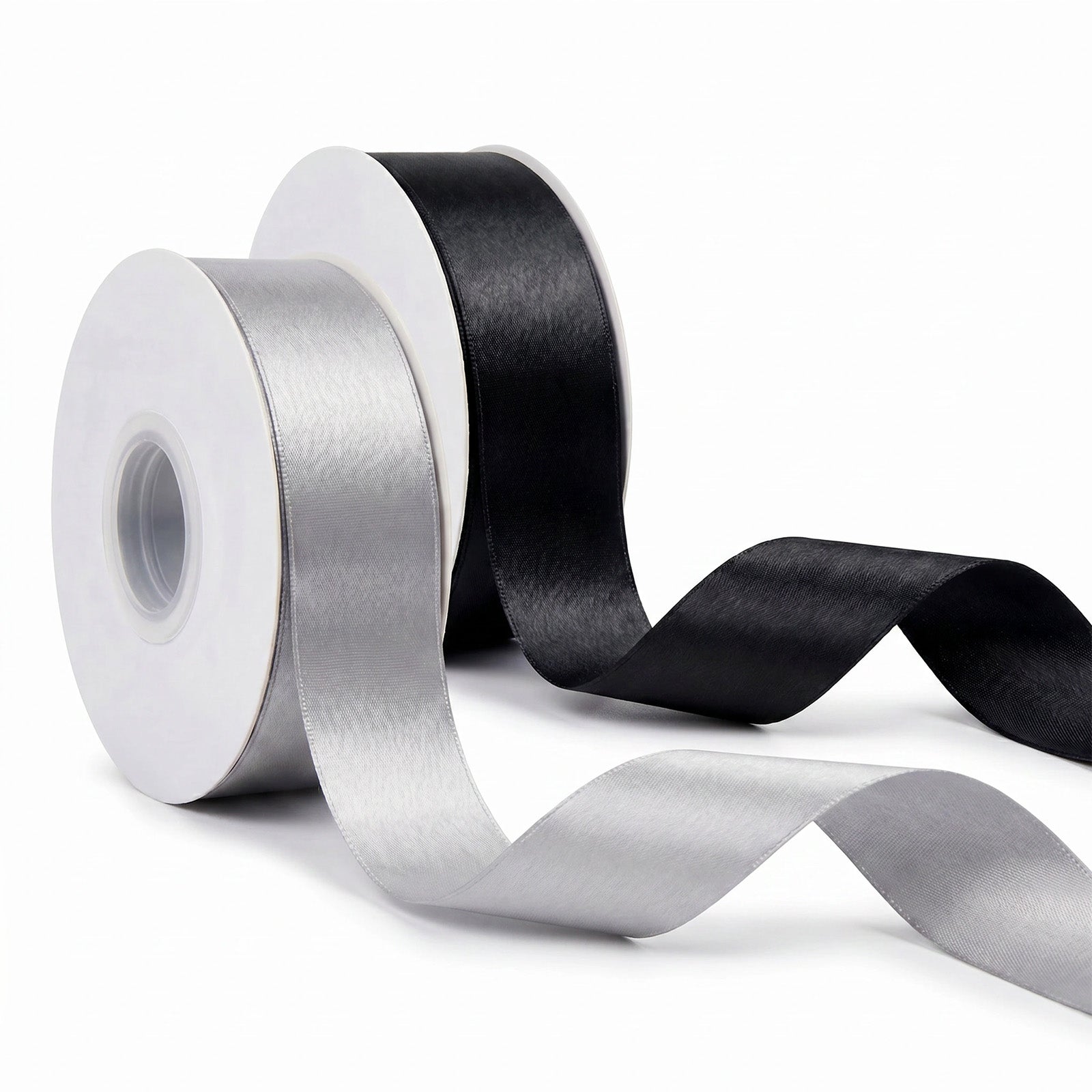 Wrapables Gift Wrapping, Wedding Decor, Floral Bouquets, DIY Crafts Satin Ribbon 1 Inch x 50 Yards (Set of 2), Black Tie