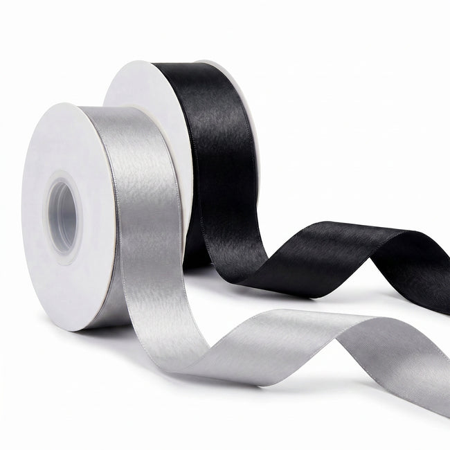 Wrapables Gift Wrapping, Wedding Decor, Floral Bouquets, DIY Crafts Satin Ribbon 1 Inch x 50 Yards (Set of 2), Black Tie