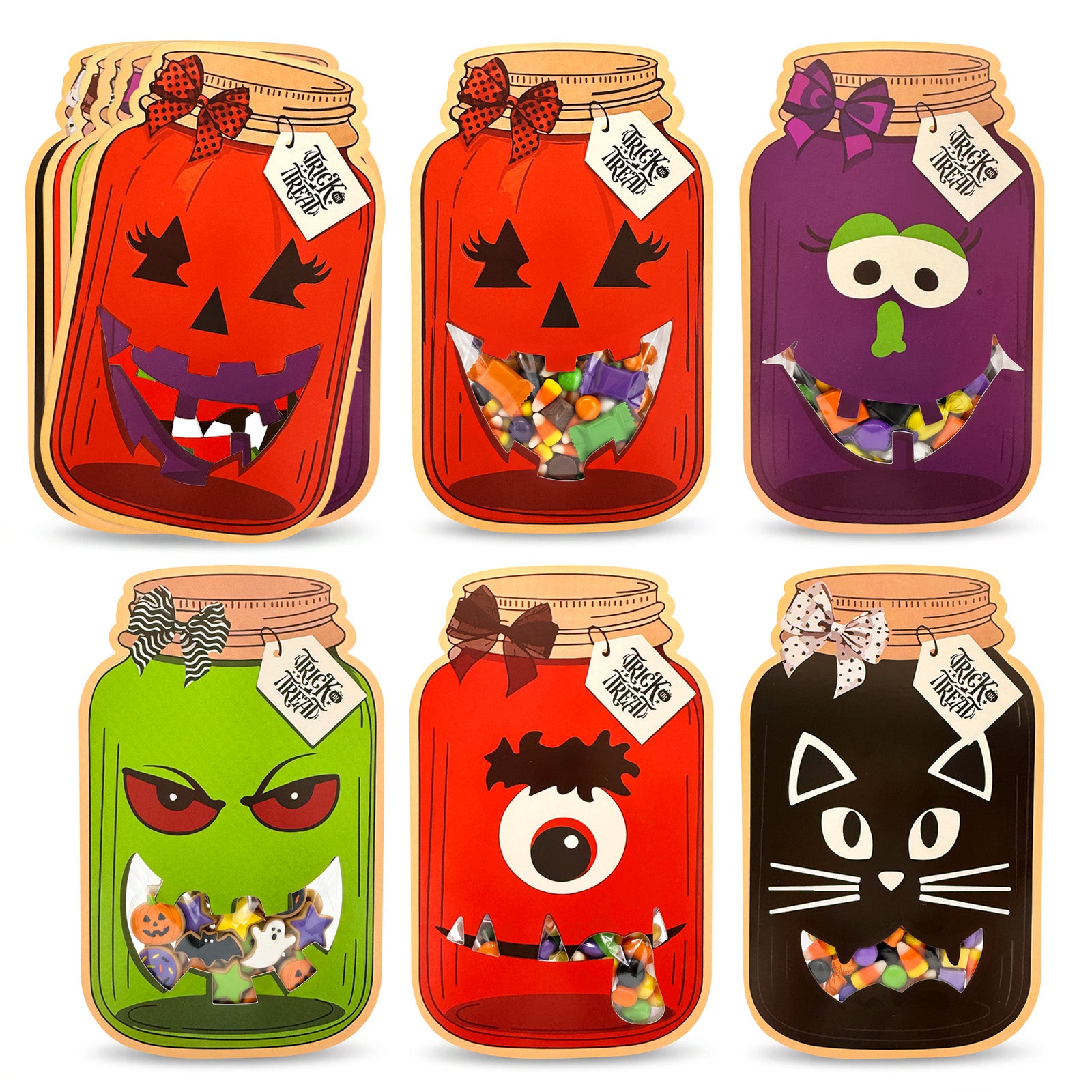 Wrapables 50pk Halloween Treat Bags with Mason Jar Cards Set, DIY Trick or Treat, Gift Exchange, Party Favors (Candy Not Included)