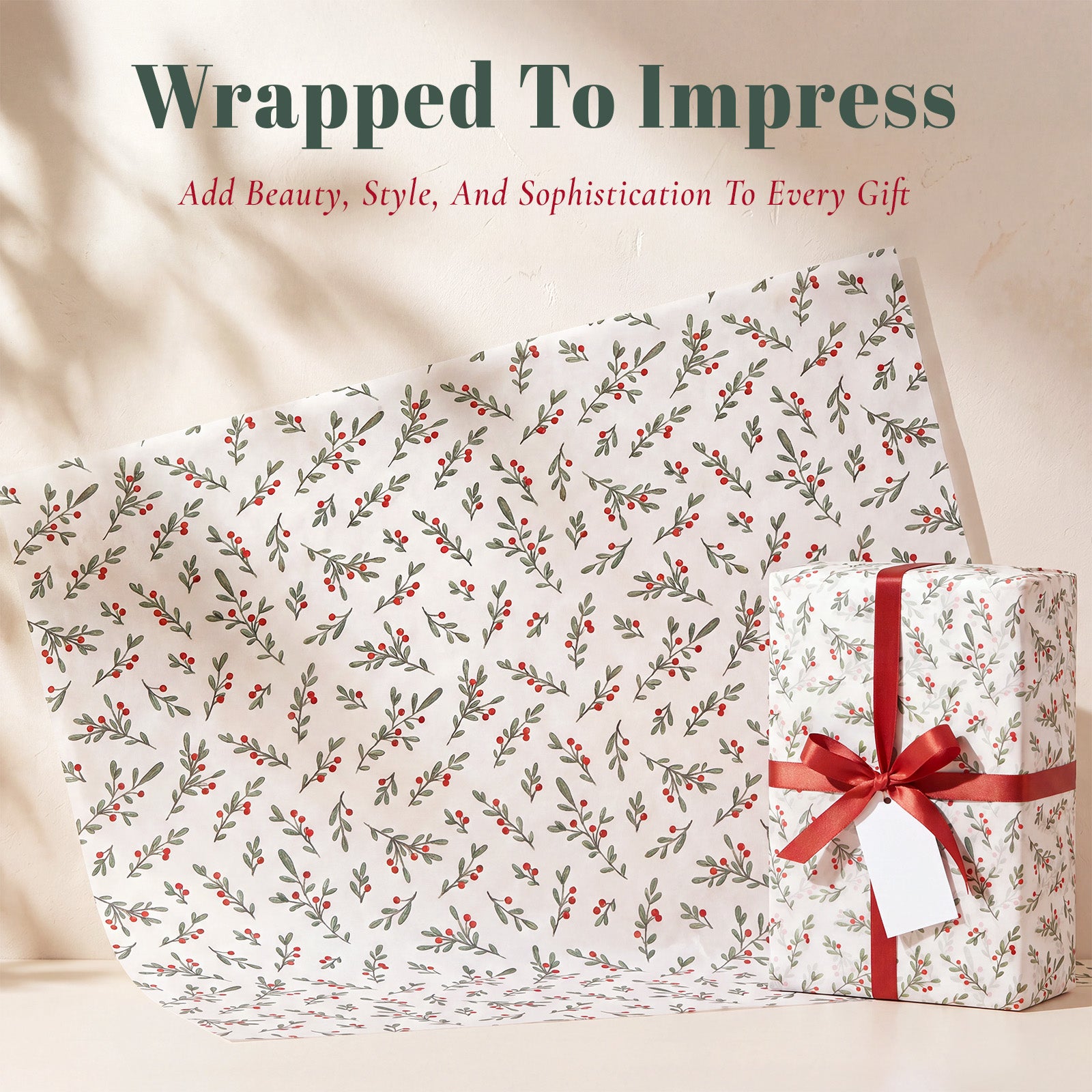 Wrapables Christmas Mistletoe Tissue Paper 14 x 20 Inch for Gift Wrapping, Weddings, Baby Showers, Birthdays, Party Decor (60 Sheets)