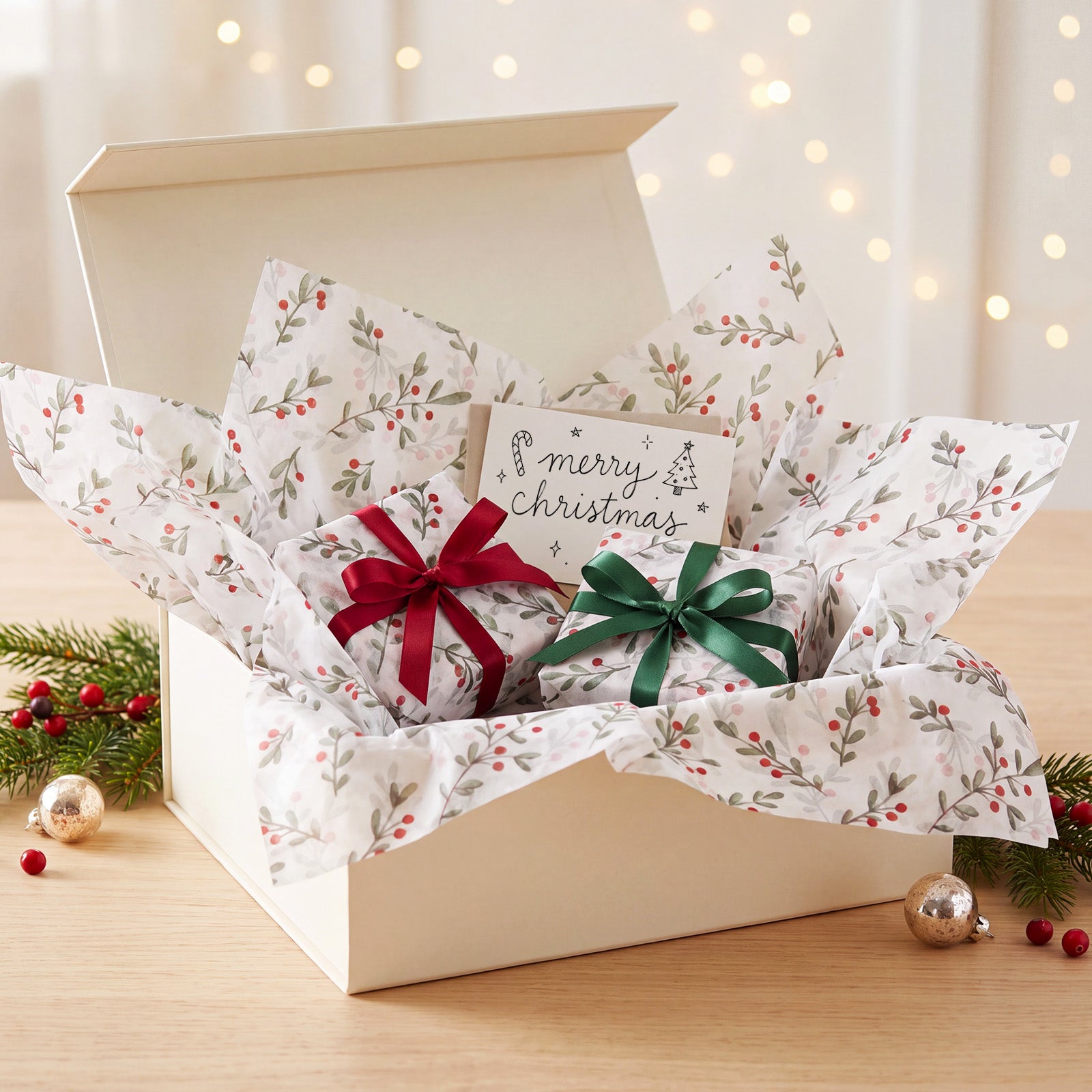 Wrapables Christmas Mistletoe Tissue Paper 14 x 20 Inch for Gift Wrapping, Weddings, Baby Showers, Birthdays, Party Decor (60 Sheets)