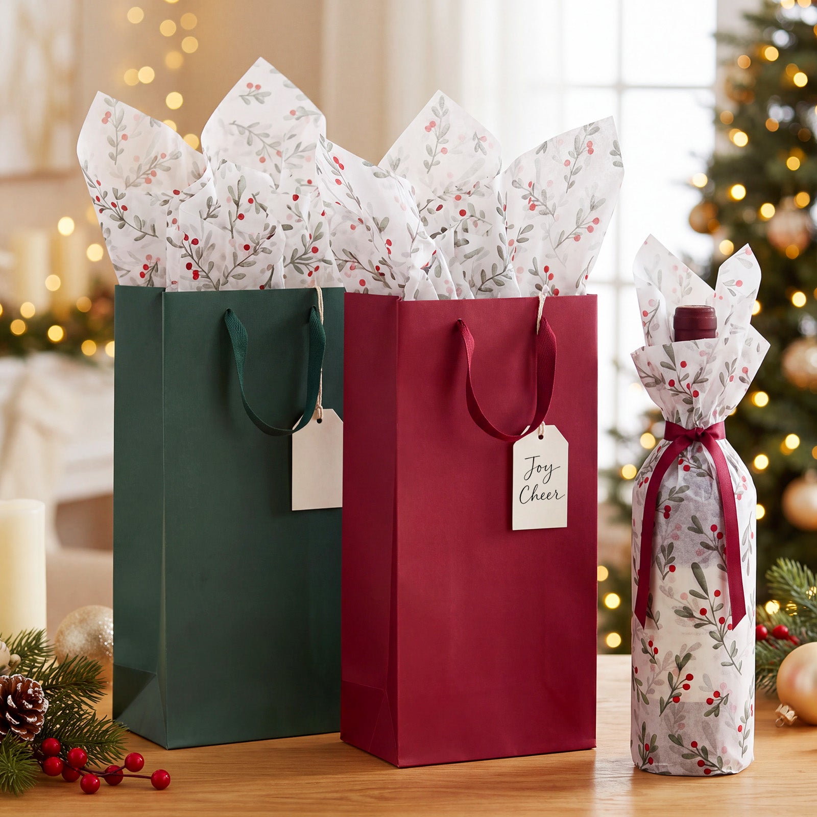 Wrapables Christmas Mistletoe Tissue Paper 14 x 20 Inch for Gift Wrapping, Weddings, Baby Showers, Birthdays, Party Decor (60 Sheets)
