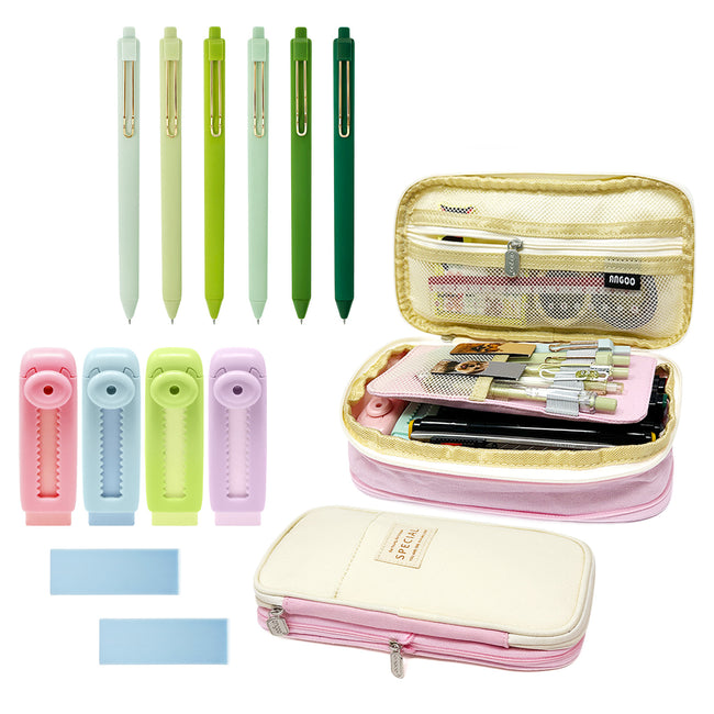 Wrapables Large Capacity Pencil Case, Expandable Pencil Pouch with School Supplies Set