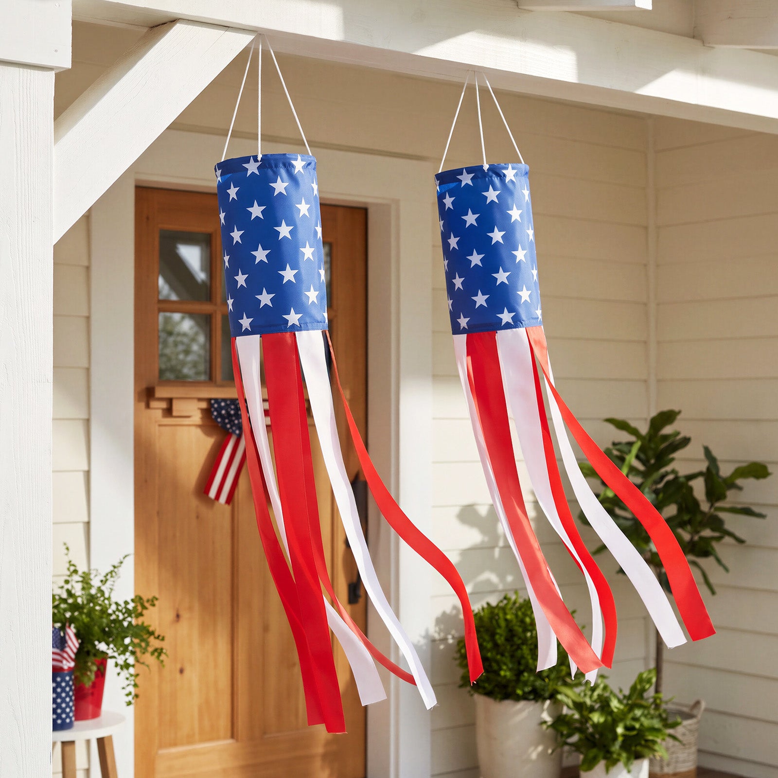 Wrapables American Flag Windsock, Stars and Stripes, Red White and Blue, 4th of July, Memorial Day, Heavy Duty Outdoor Decoration, 50 Inch (Set of 2)