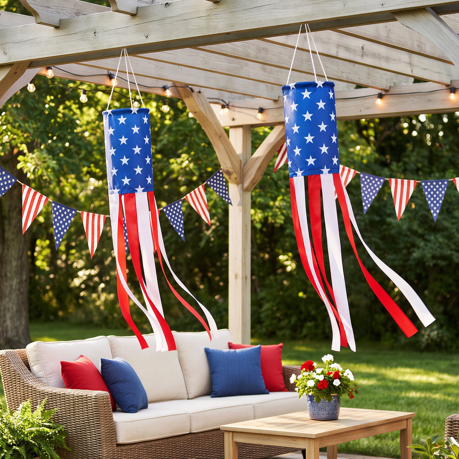 Wrapables American Flag Windsock, Stars and Stripes, Red White and Blue, 4th of July, Memorial Day, Heavy Duty Outdoor Decoration, 50 Inch (Set of 2)