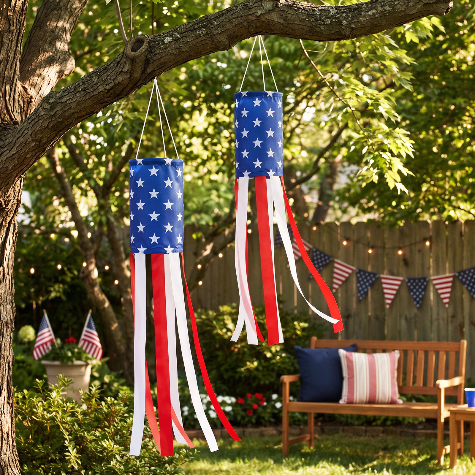 Wrapables American Flag Windsock, Stars and Stripes, Red White and Blue, 4th of July, Memorial Day, Heavy Duty Outdoor Decoration, 50 Inch (Set of 2)