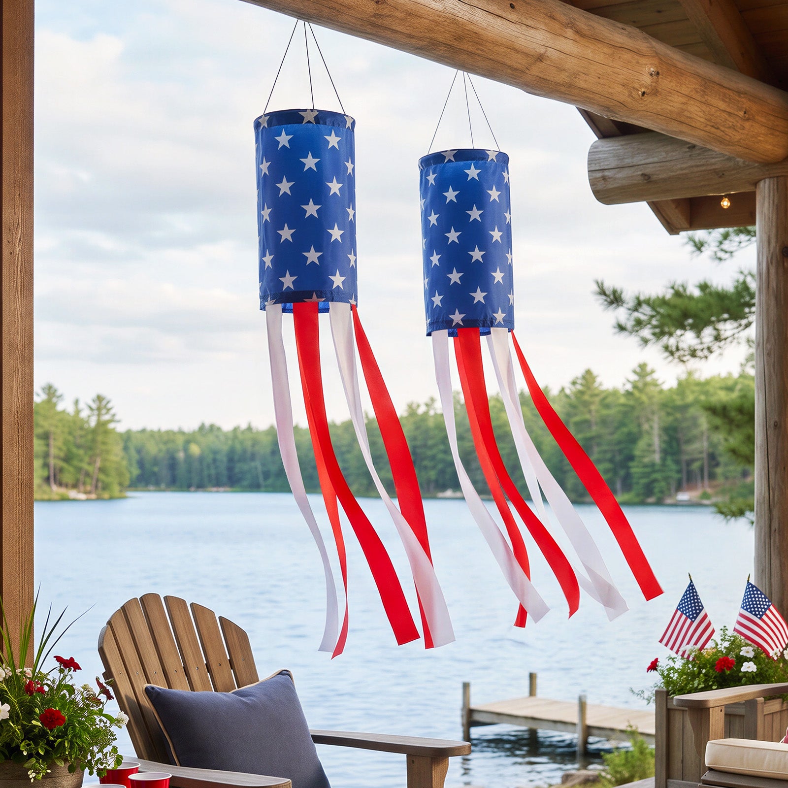 Wrapables American Flag Windsock, Stars and Stripes, Red White and Blue, 4th of July, Memorial Day, Heavy Duty Outdoor Decoration, 50 Inch (Set of 2)