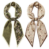 Wrapables 2 Piece Womens Silky Feeling Long Skinny Scarf Set, 55.5 x 5.15 Inch Satin Neck Scarf, Fern Paisley