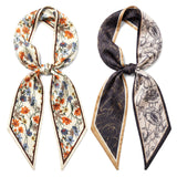Wrapables 2 Piece Womens Silky Feeling Long Skinny Scarf Set, 55.5 x 5.15 Inch Satin Neck Scarf, Floral Ginkgo