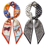 Wrapables 2 Piece Womens Silky Feeling Long Skinny Scarf Set, 55.5 x 5.15 Inch Satin Neck Scarf, Horse and Paisley