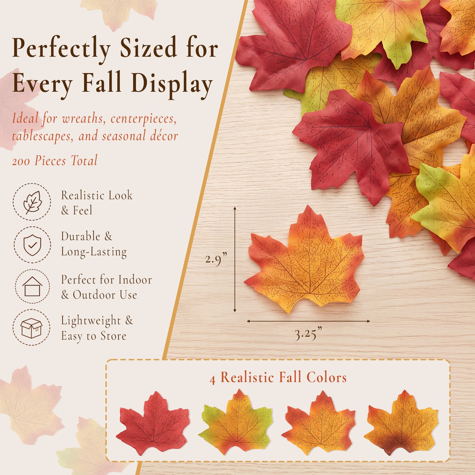 Wrapables Artificial Maple Leaves, Fall, Autumn, Thanksgiving Decor for Weddings, Parties, Table, DIY Crafts (200pcs)