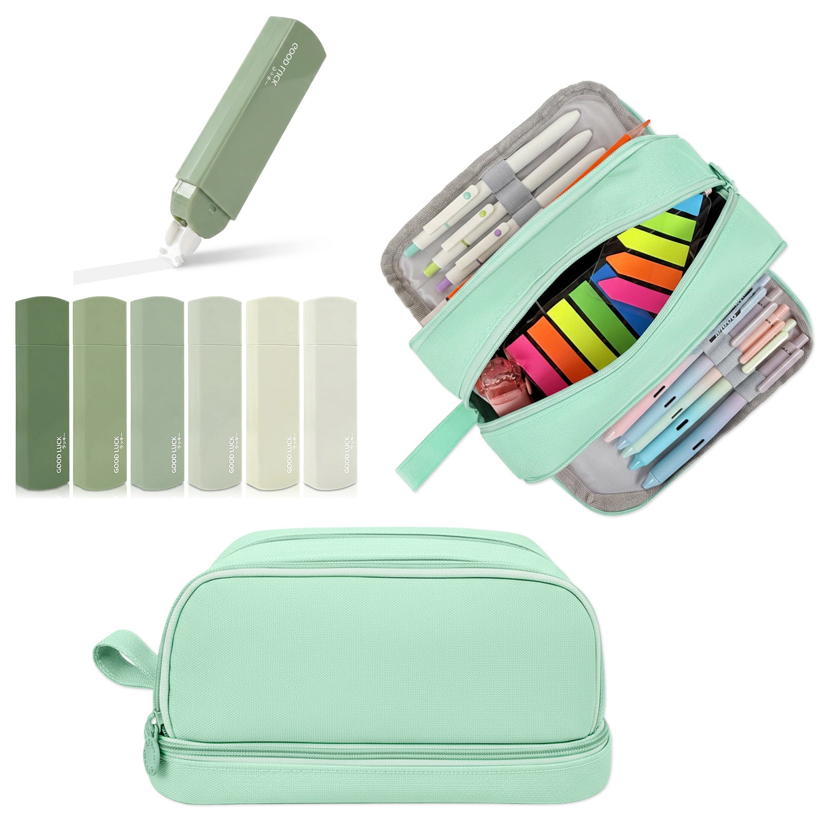 Wrapables Back-to-School Budget Pack, Schools Supplies Kit with 4 Compartment Pencil Case Pencil Pouch and White Correction Tape, Aqua