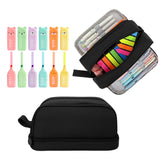 Wrapables Back-to-School Cute and Trendy Super Savers Set, School Supplies Kit with Pencil Case Pencil Pouch and Colorful Bear Highlighters, Black