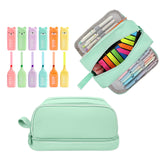 Wrapables Back-to-School Cute and Trendy Super Savers Set, School Supplies Kit with Pencil Case Pencil Pouch and Colorful Bear Highlighters, Aqua