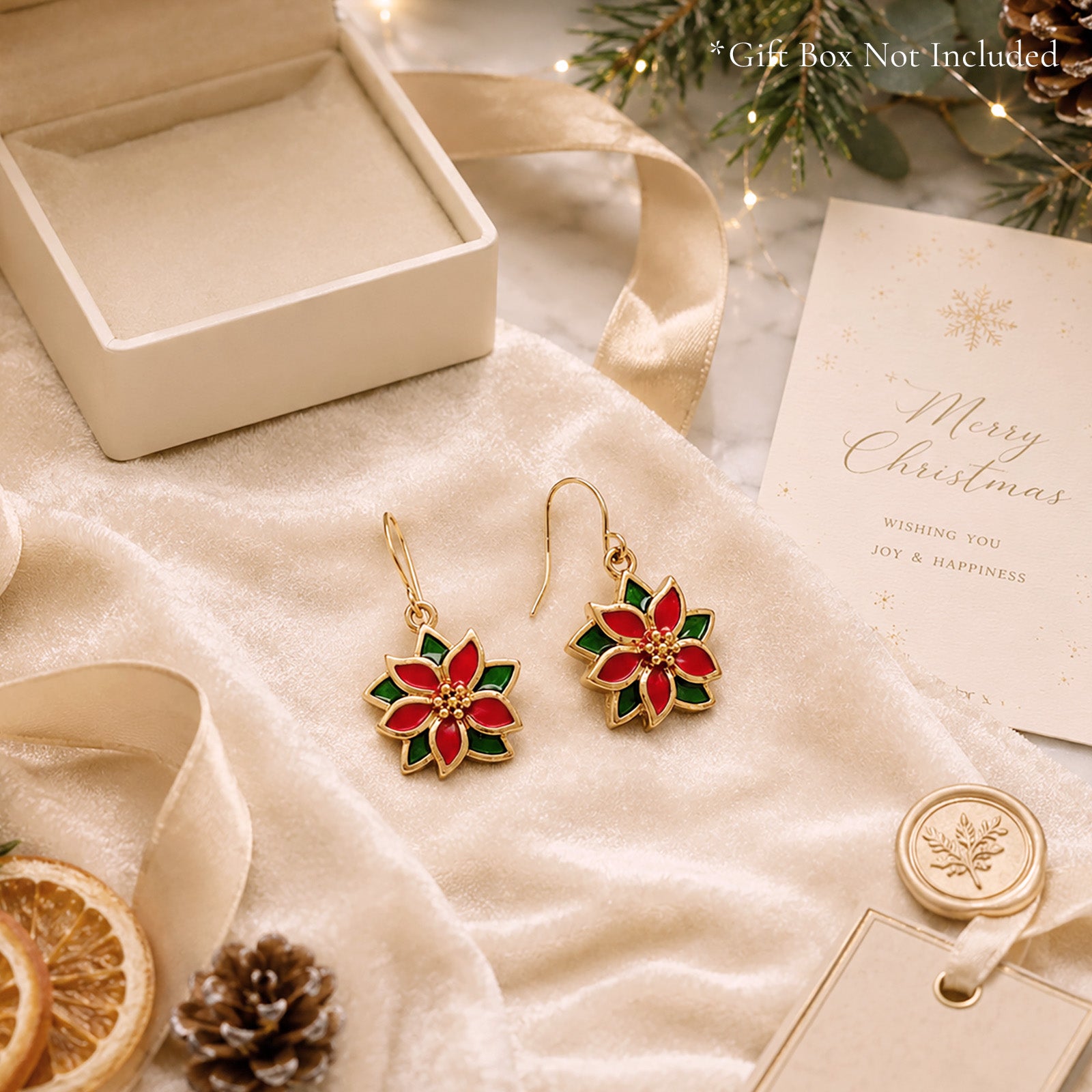 Wrapables Womens Christmas Holiday Poinsettia Drop Earrings, Red and Green Enamel Holiday Flower Earrings
