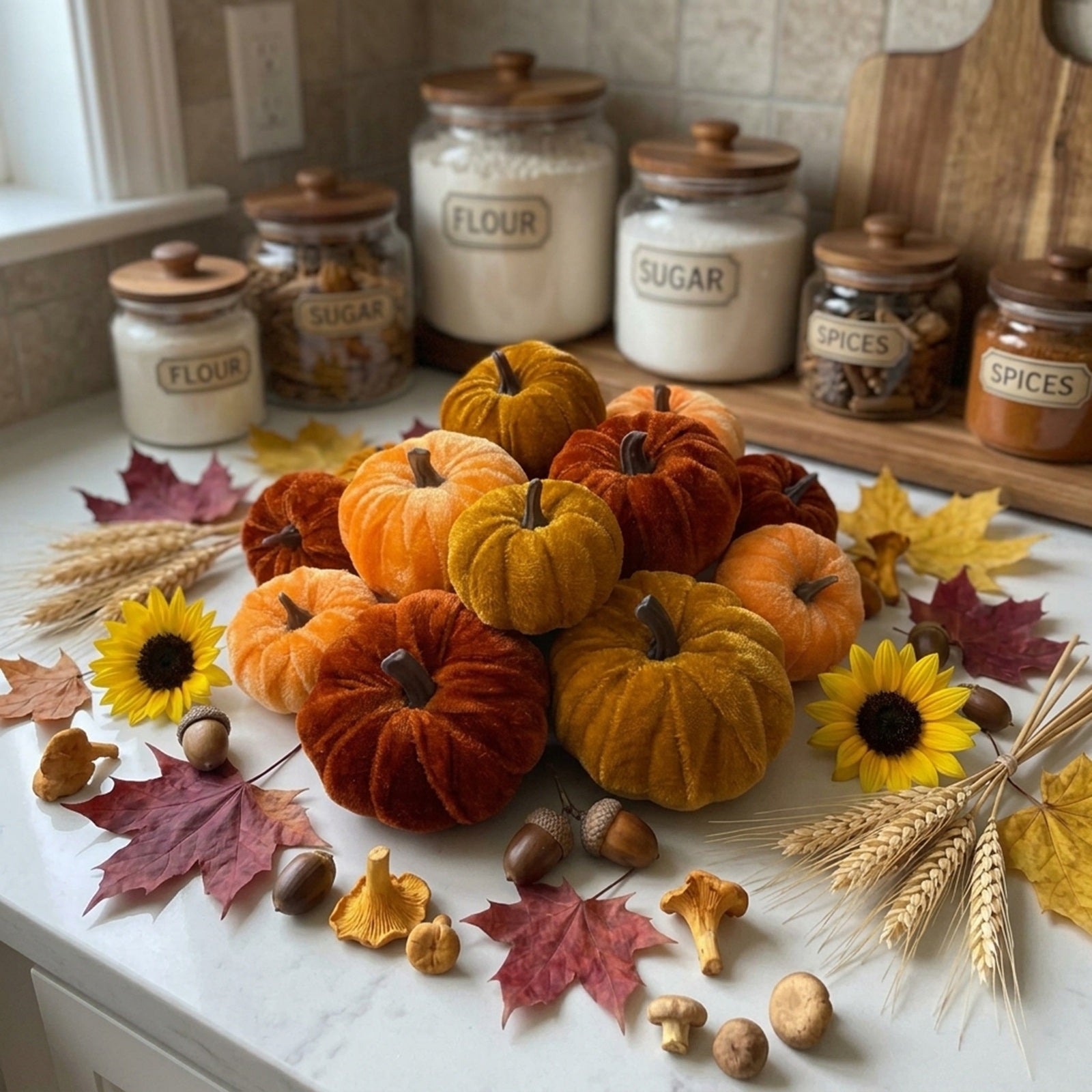 Wrapables Artificial Velvet Pumpkin Decor for Autumn, Fall, Thanksgiving, Harvest Party and Home Decoration (Set of 12)