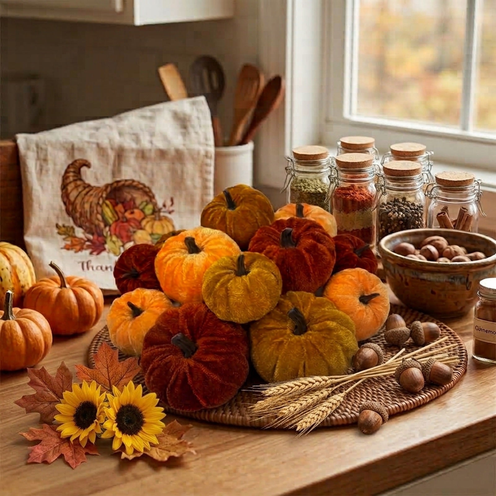 Wrapables Artificial Velvet Pumpkin Decor for Autumn, Fall, Thanksgiving, Harvest Party and Home Decoration (Set of 12)