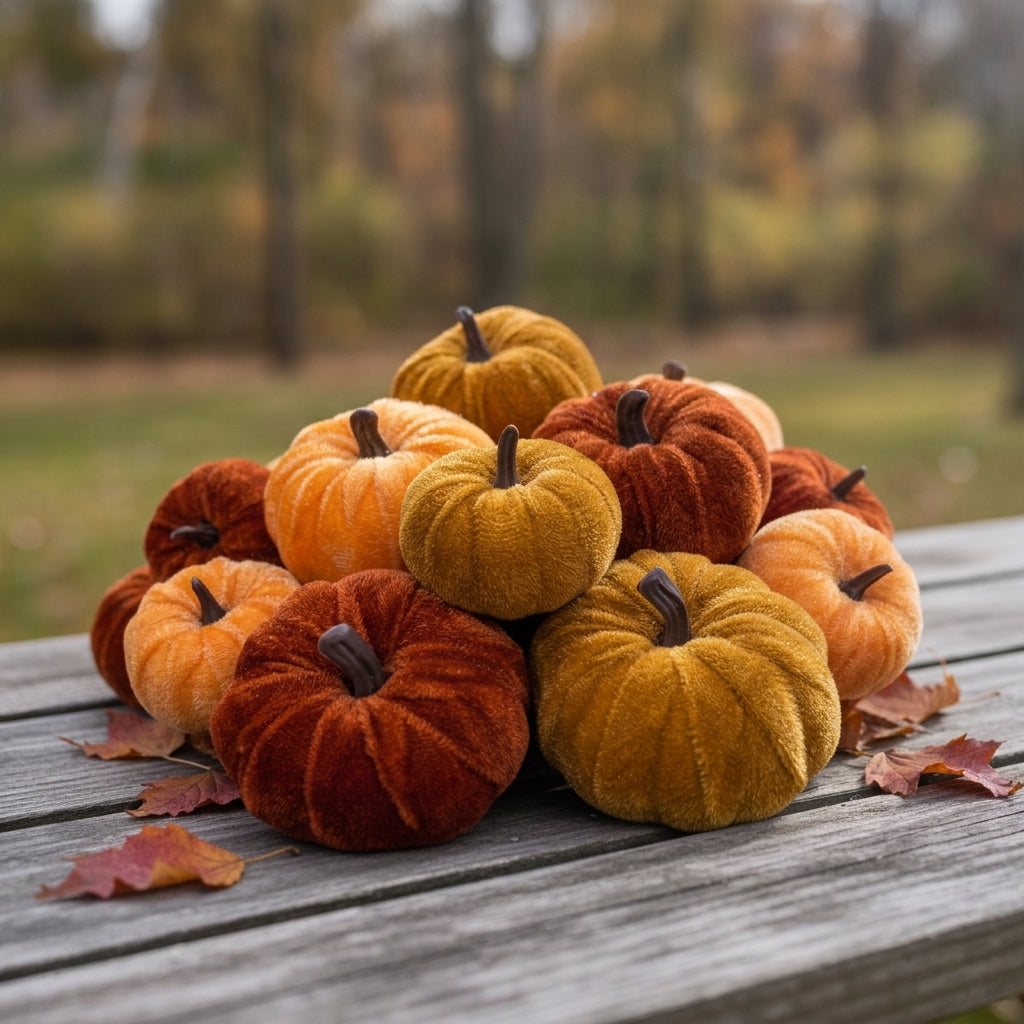 Wrapables Artificial Velvet Pumpkin Decor for Autumn, Fall, Thanksgiving, Harvest Party and Home Decoration (Set of 12)
