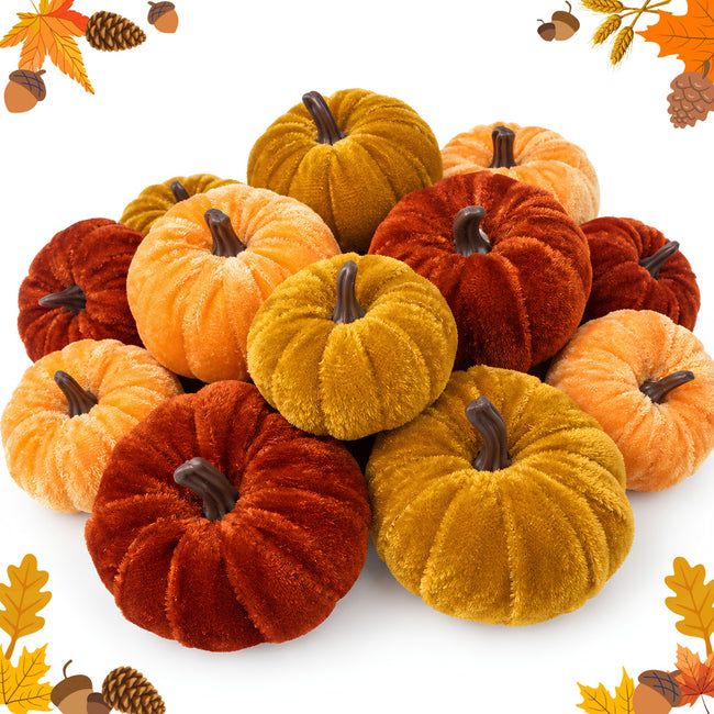 Wrapables Artificial Velvet Pumpkin Decor for Autumn, Fall, Thanksgiving, Harvest Party and Home Decoration (Set of 12)