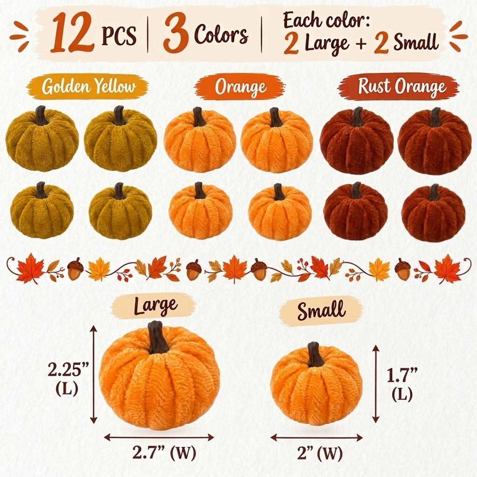 Wrapables Artificial Velvet Pumpkin Decor for Autumn, Fall, Thanksgiving, Harvest Party and Home Decoration (Set of 12)