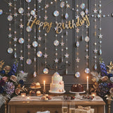 Wrapables Iridescent Holographic Stars and Moon Circle Dot Hanging Garland Streamer Banner for Birthday Parties, Weddings, Anniversaries (Set of 3)