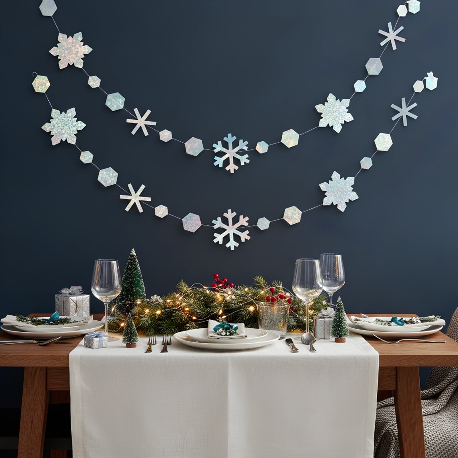 Wrapables Iridescent Holographic Hanging Snowflakes Garland Streamer Banner for Christmas Winter Holiday Parties, Birthdays, Weddings (Set of 3)