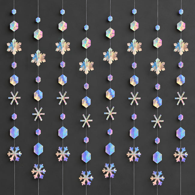 Wrapables Iridescent Holographic Hanging Snowflakes Garland Streamer Banner for Christmas Winter Holiday Parties, Birthdays, Weddings (Set of 3)