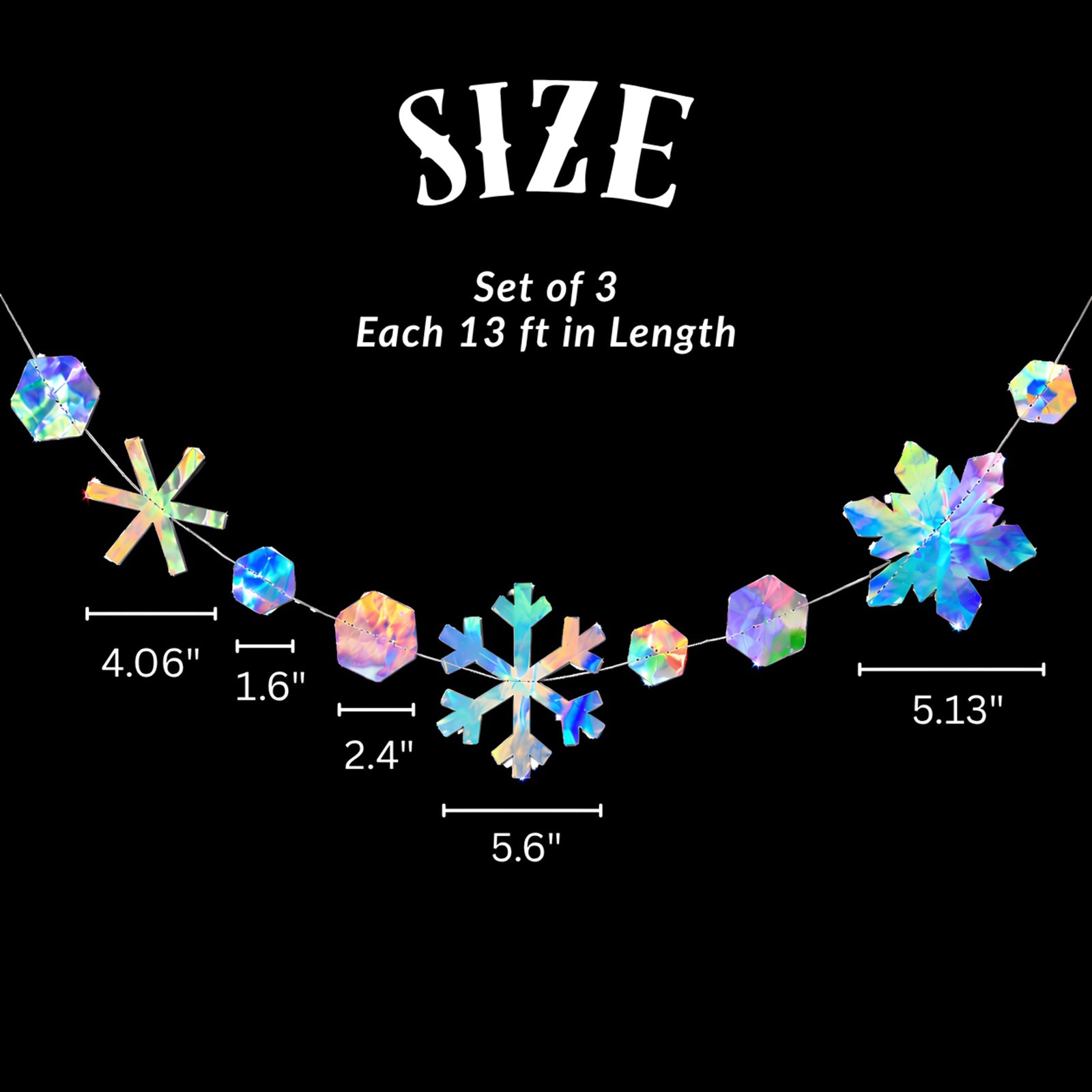 Wrapables Iridescent Holographic Hanging Snowflakes Garland Streamer Banner for Christmas Winter Holiday Parties, Birthdays, Weddings (Set of 3)
