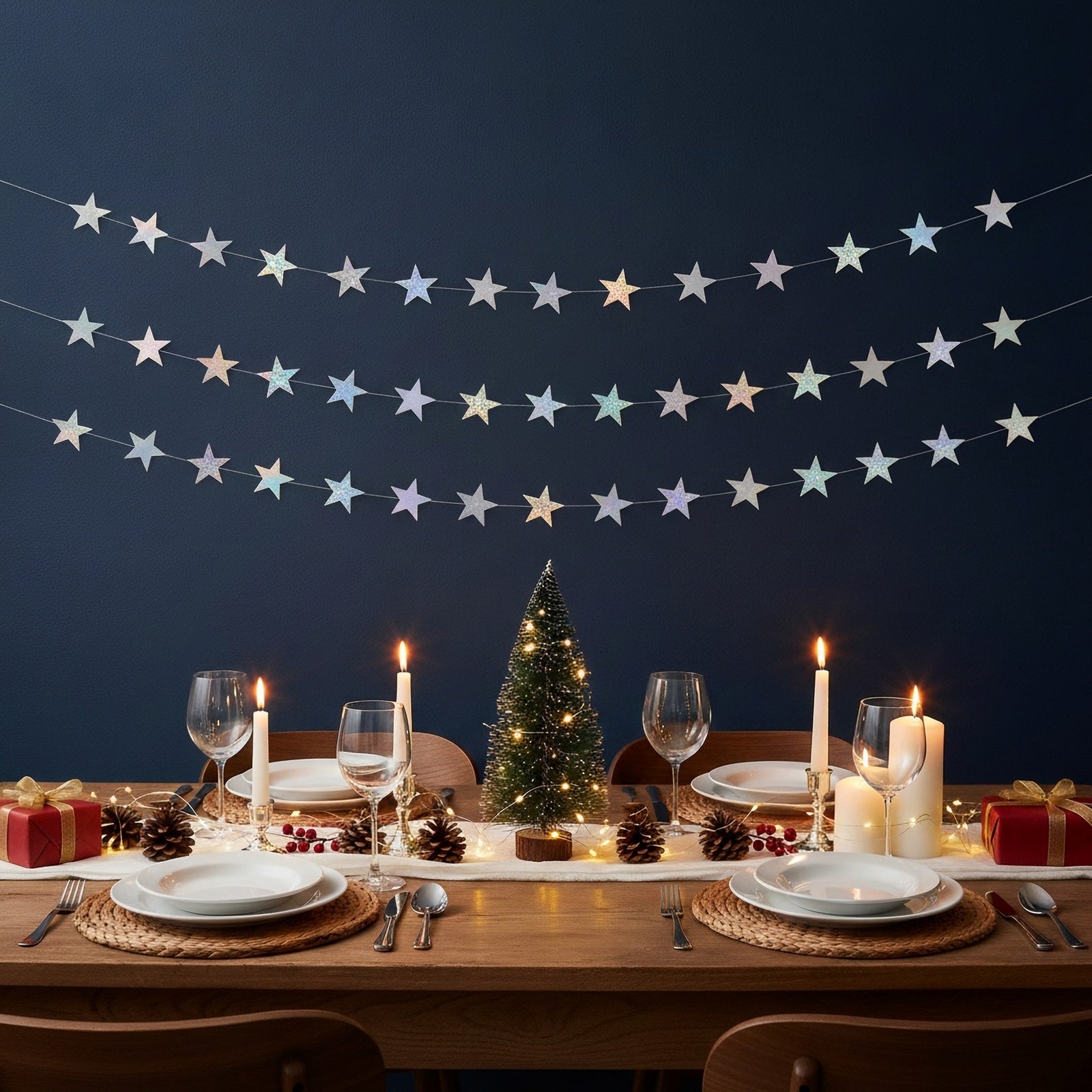 Wrapables Iridescent Holographic Hanging Stars Garland Streamer Banner for Birthday Parties, Weddings, Anniversaries (Set of 3)
