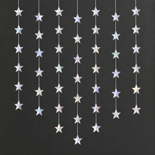 Wrapables Iridescent Holographic Hanging Stars Garland Streamer Banner for Birthday Parties, Weddings, Anniversaries (Set of 3)