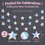 Wrapables Iridescent Holographic Hanging Stars Garland Streamer Banner for Birthday Parties, Weddings, Anniversaries (Set of 3)