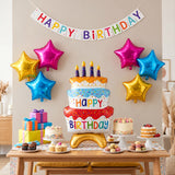 Wrapables Happy Birthday Balloon Set, Self Standing Aluminum Foil Balloon Party Decorations (Set of 9), Birthday Cake and Stars