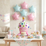 Wrapables Happy Birthday Balloon Set, Self Standing Aluminum Foil Balloon Party Decorations (Set of 10), Cupcake, Ice Cream, Stars