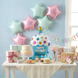 Wrapables Happy Birthday Balloon Set, Self Standing Aluminum Foil Balloon Party Decorations (Set of 10), Cupcake, Ice Cream, Stars