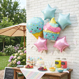Wrapables Happy Birthday Balloon Set, Self Standing Aluminum Foil Balloon Party Decorations (Set of 10), Cupcake, Ice Cream, Stars