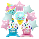 Wrapables Happy Birthday Balloon Set, Self Standing Aluminum Foil Balloon Party Decorations (Set of 10), Cupcake, Ice Cream, Stars