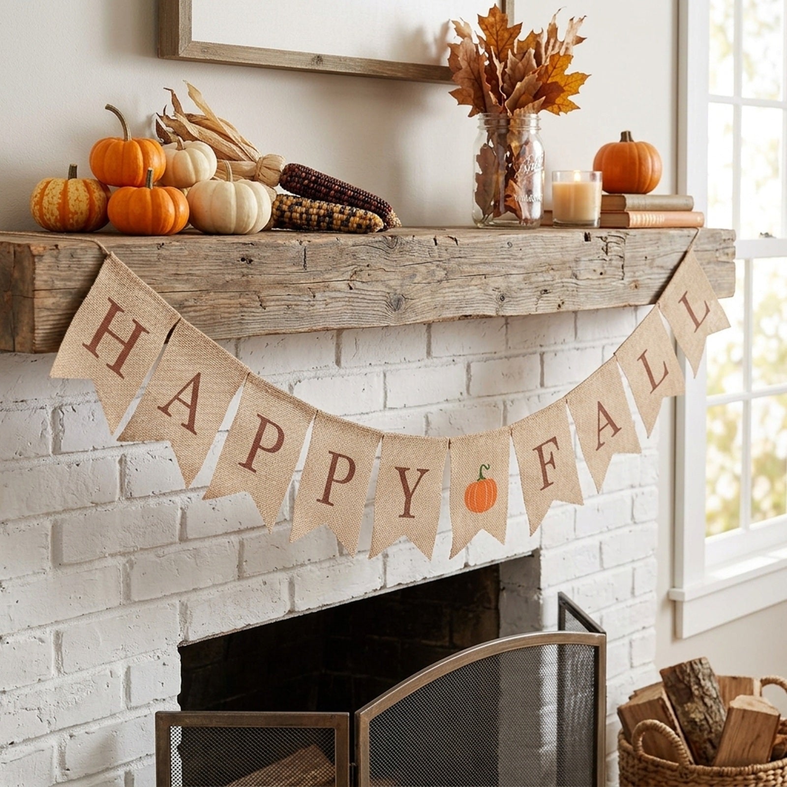 Wrapables Happy Fall Burlap Banner Garland with Pumpkin for Autumn, Fall, Harvest, Thanksgiving Party Decoration