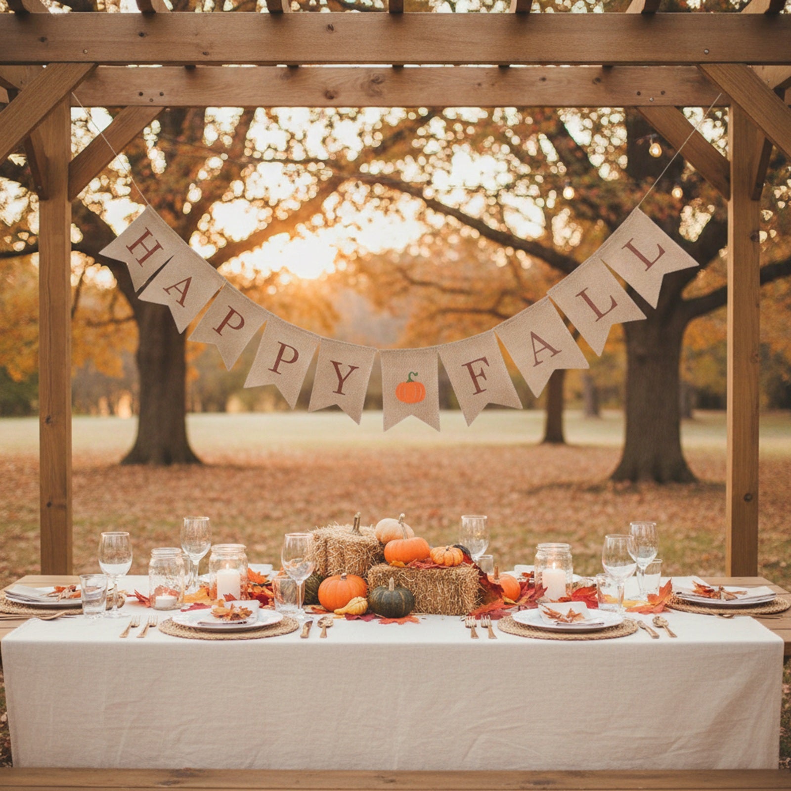 Wrapables Happy Fall Burlap Banner Garland with Pumpkin for Autumn, Fall, Harvest, Thanksgiving Party Decoration