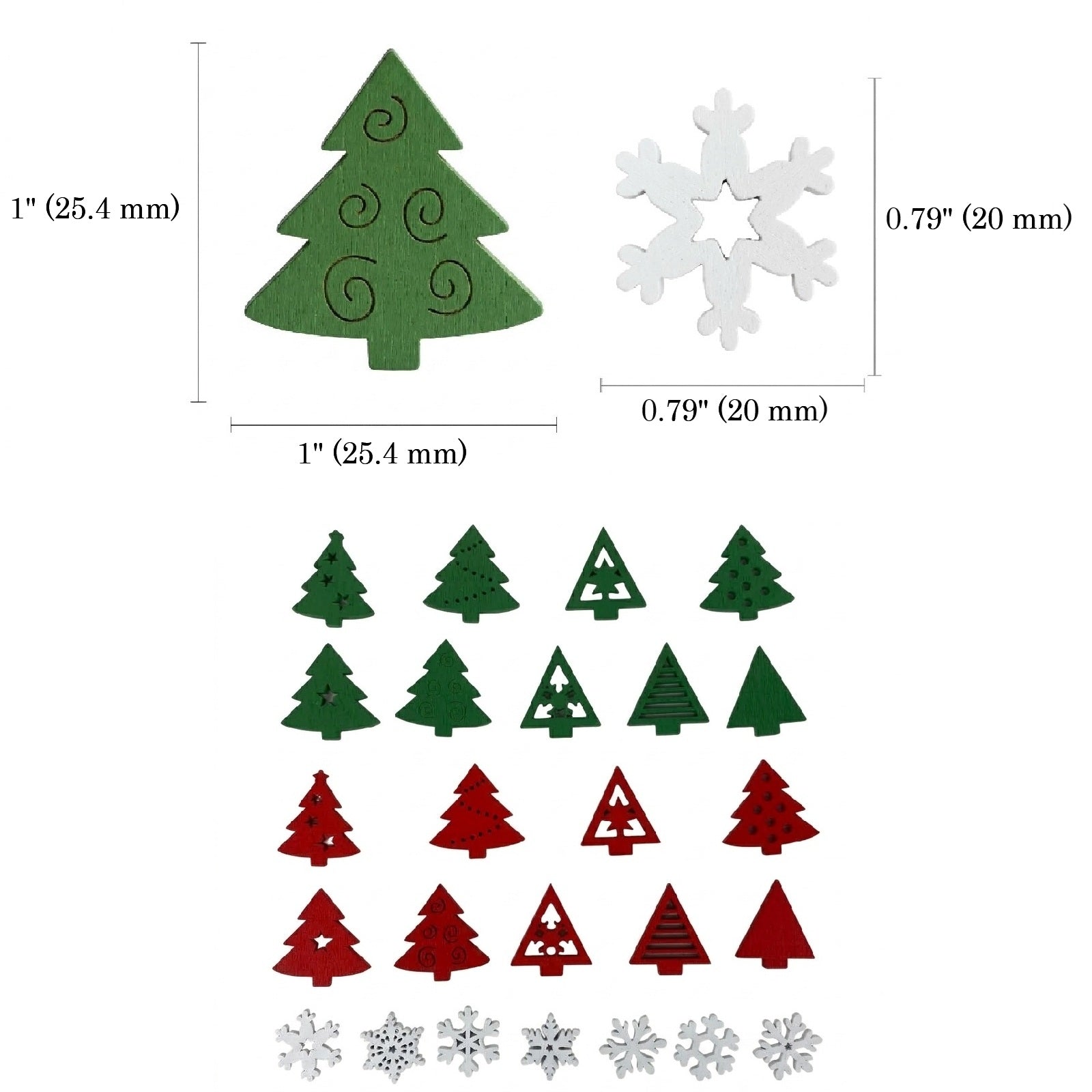 Wrapables Mini Wooden Snowflakes and Christmas Trees Cutout Assortment, Xmas Wood Slices, Tree Ornaments, DIY Crafts, Decorations (150pcs)