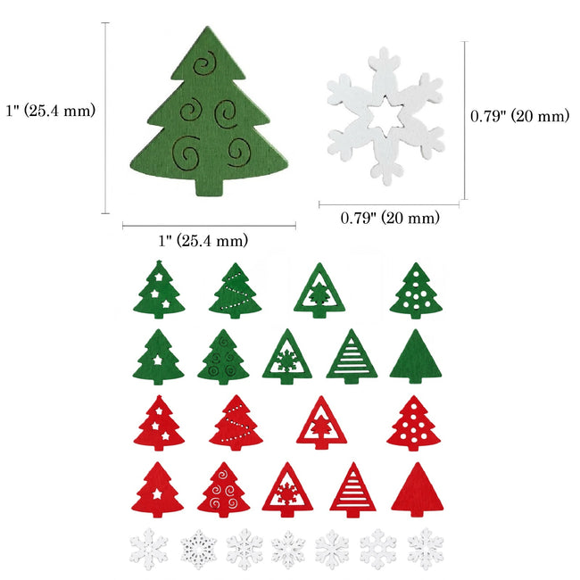 Wrapables Mini Wooden Snowflakes and Christmas Trees Cutout Assortment, Xmas Wood Slices, Tree Ornaments, DIY Crafts, Decorations (150pcs)