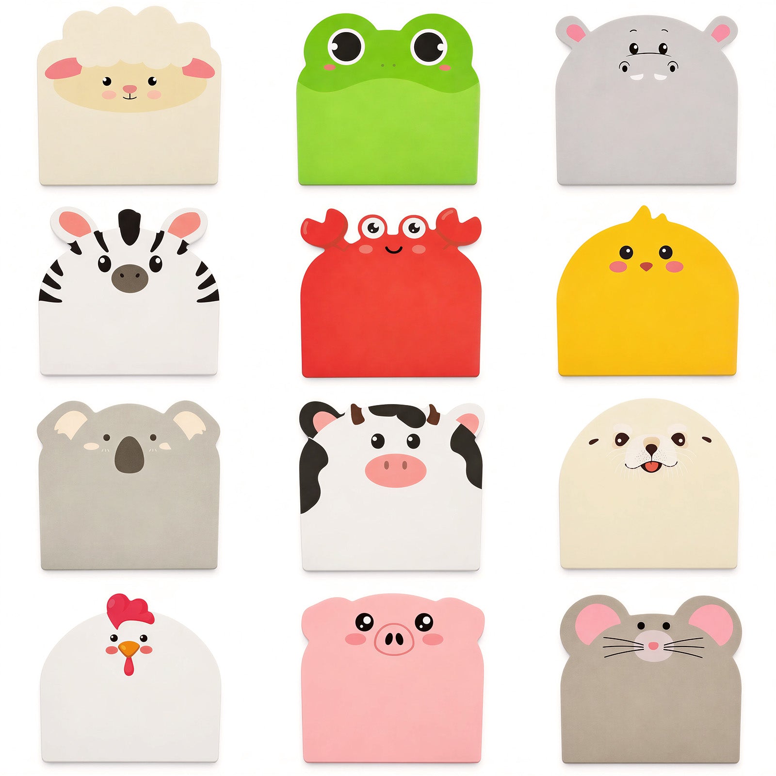 Wrapables Cute Animals Sticky Notes, Adhesive Memo Notepads for Home, Office, Work (Set of 12), Farm